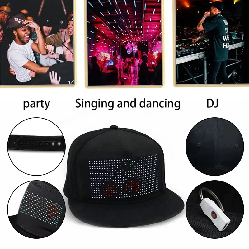 LED Lighting Hat Bluetooth RGB Programmable Hip Hop Cap Hat Halloween APP Control Editing Hat for Festival Party Club Christmas