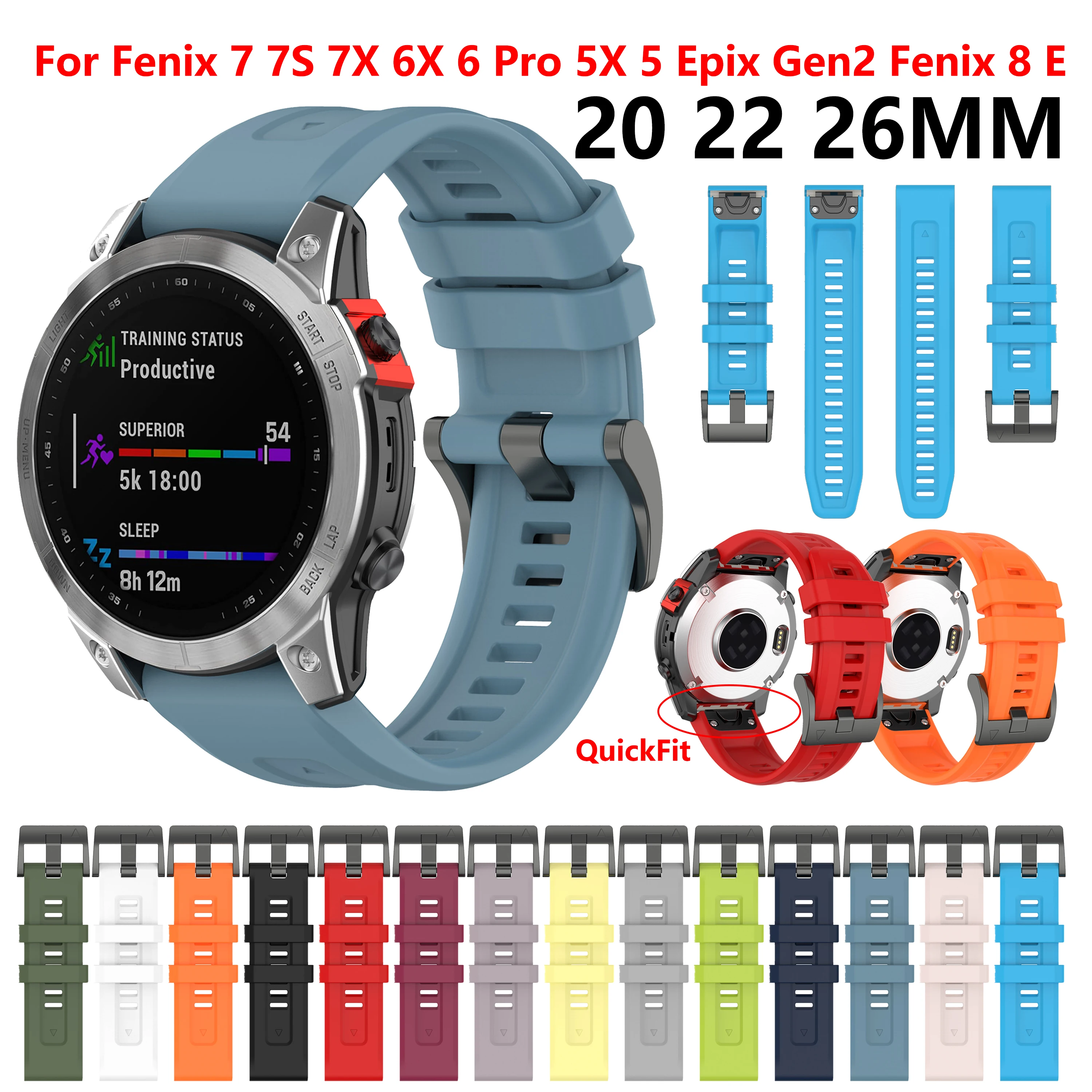 

QuickFit 20mm 22mm 26mm Strap for Garmin Fenix 7X 7 7S Pro Watch Band Silicone Bracelet for Fenix 6X Pro 6 5X Epix Gen2 Fenix 8