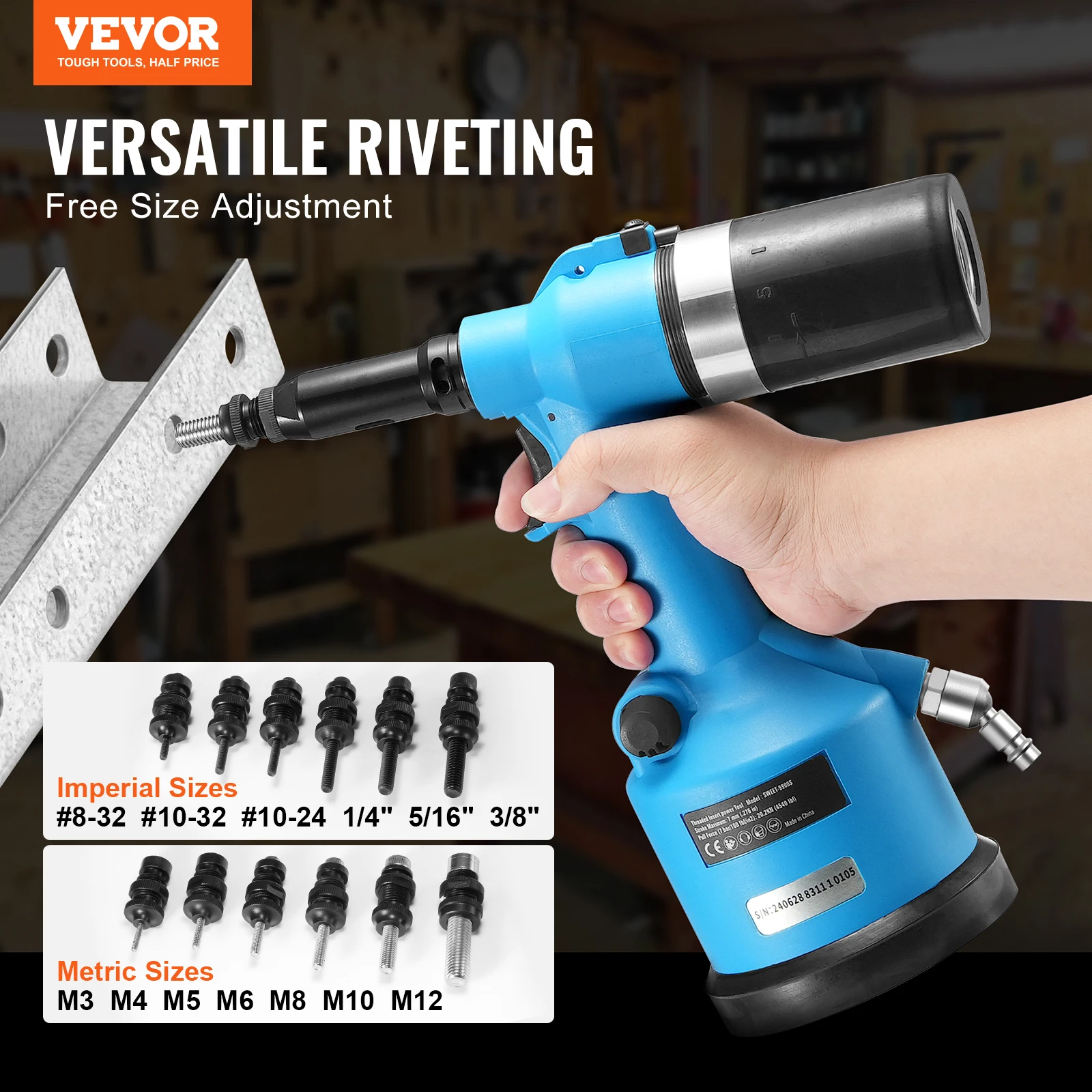 VEVOR Air Riveter 20.2KN Pulling Force Pop Gun Pneumatic Riveter Tool Kit Hydraulic Rivet Gun for Mechanic Tool Home Improvement