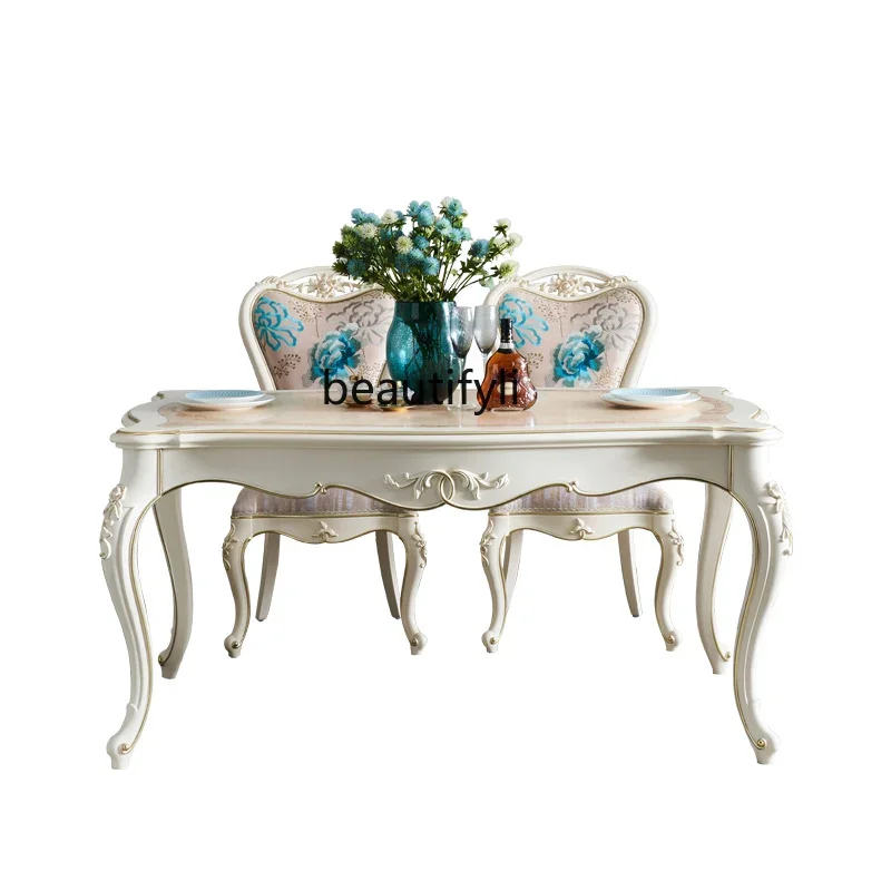 

A French Furniture Handmade Carved Dining Table Living Room Solid Wood Dining Table Painted Dining Tables and Chairs Set