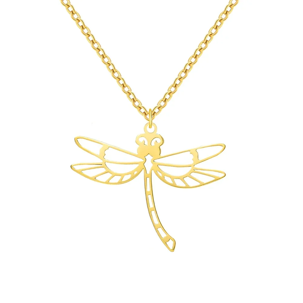 AETEEY Stainless Steel Polished Dragonfly Pendant Hollow Out Mirror Finish Charm Necklace Jewelry Accessory