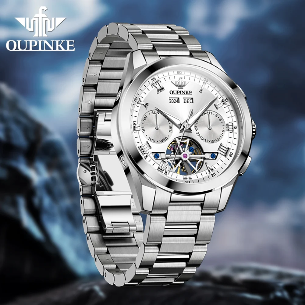 OUPINKE 3281 ساعة رجالية مجوفة دولاب الموازنة الفولاذ المقاوم للصدأ ساعات رجالية فاخرة العلامة التجارية الأصلية ساعة ميكانيكية أوتوماتيكية للرجال #2