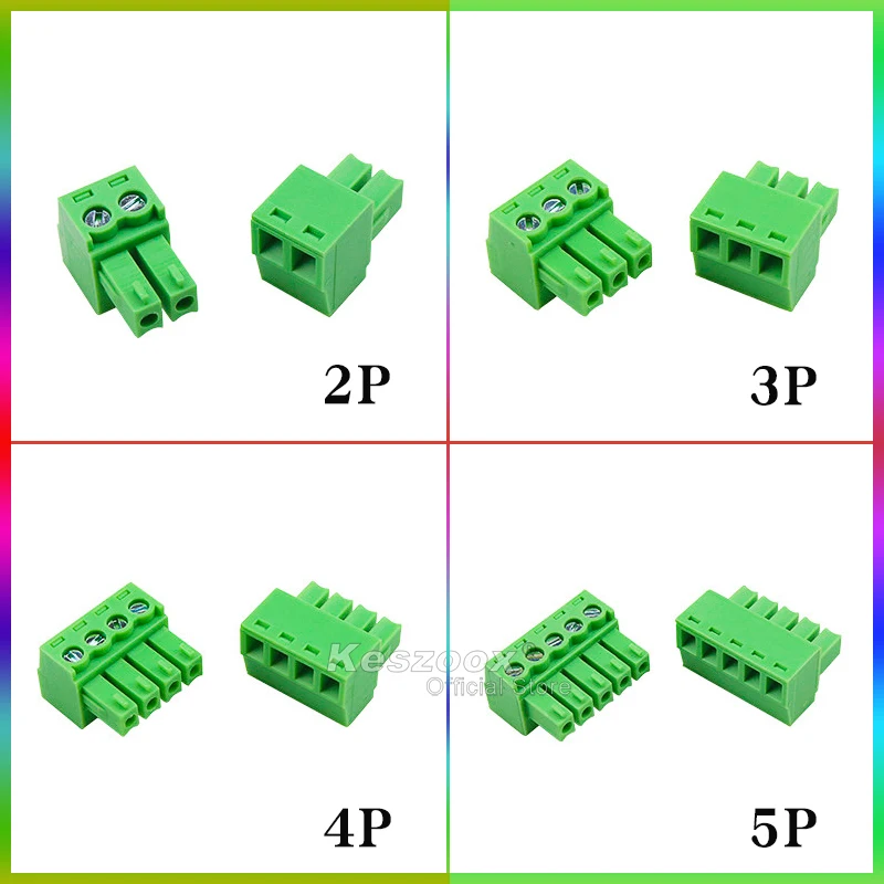 Keszoox 2edgk 3.81mm Green Phoenix Connector 2/3/4/5/6/7/8/9/10/12/16/20/24Pin Block PCB Screw Plug Header Socket Degson