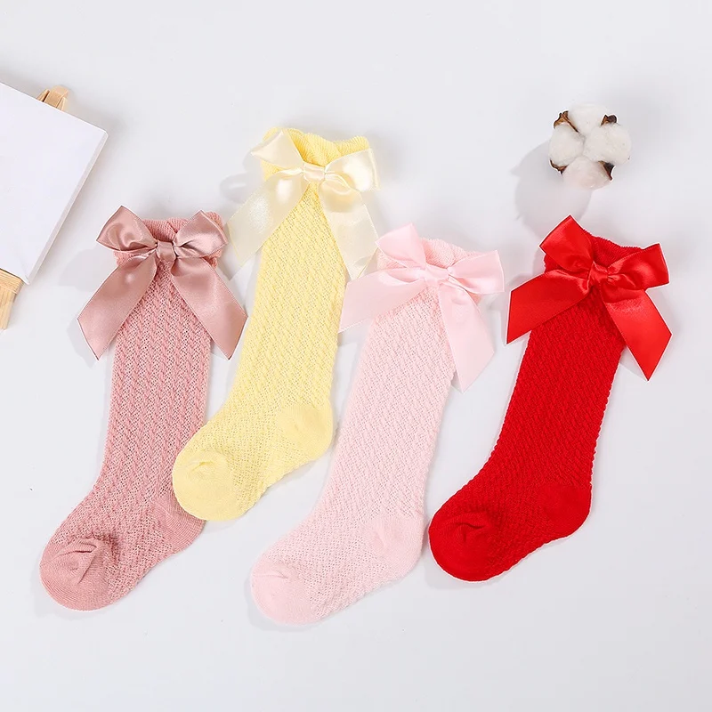 Baby Girls Socks Newborn Knee High Socks Cute Bow Infant Princess Long Sock Solid Soft Cotton Toddlers Socken For 0-3Years