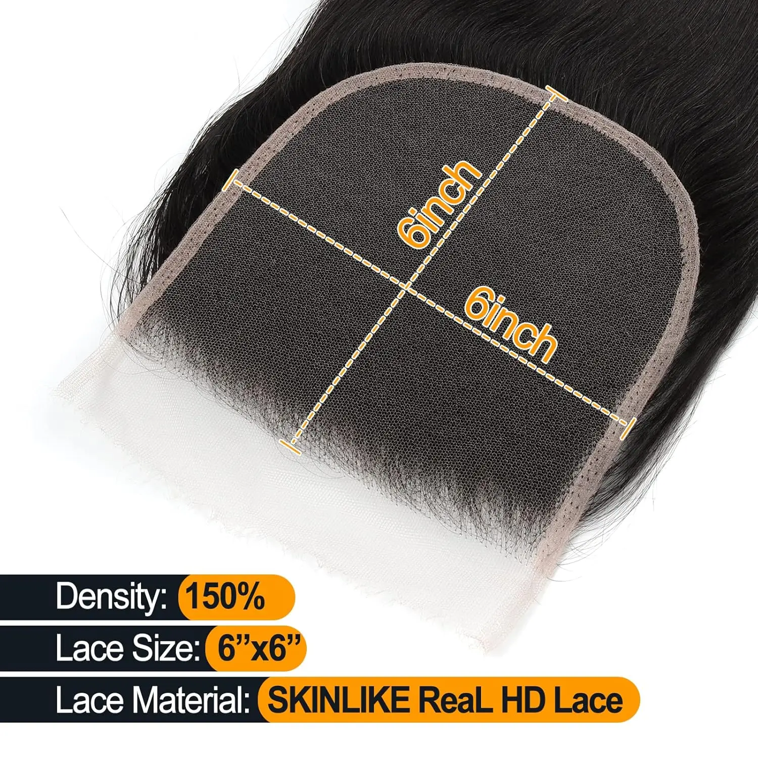 Straight 100% Brazilian Human Hair 2x6  6x6 13x4 HD Lace Closure for Women Natural Black Color