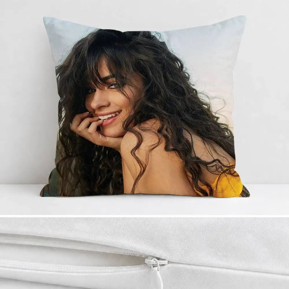 C-Camila Cabello Double-sided Printed Square Decorative Cushion Cover for Sofa Living Room Home Decor