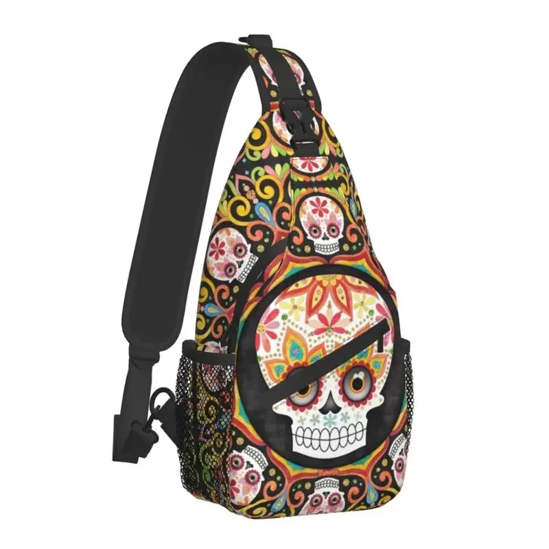 Cool Sugar Skull Mandala Art Crossbody Sling Backpack Men Shoulder Chest Bag for Camping Biking