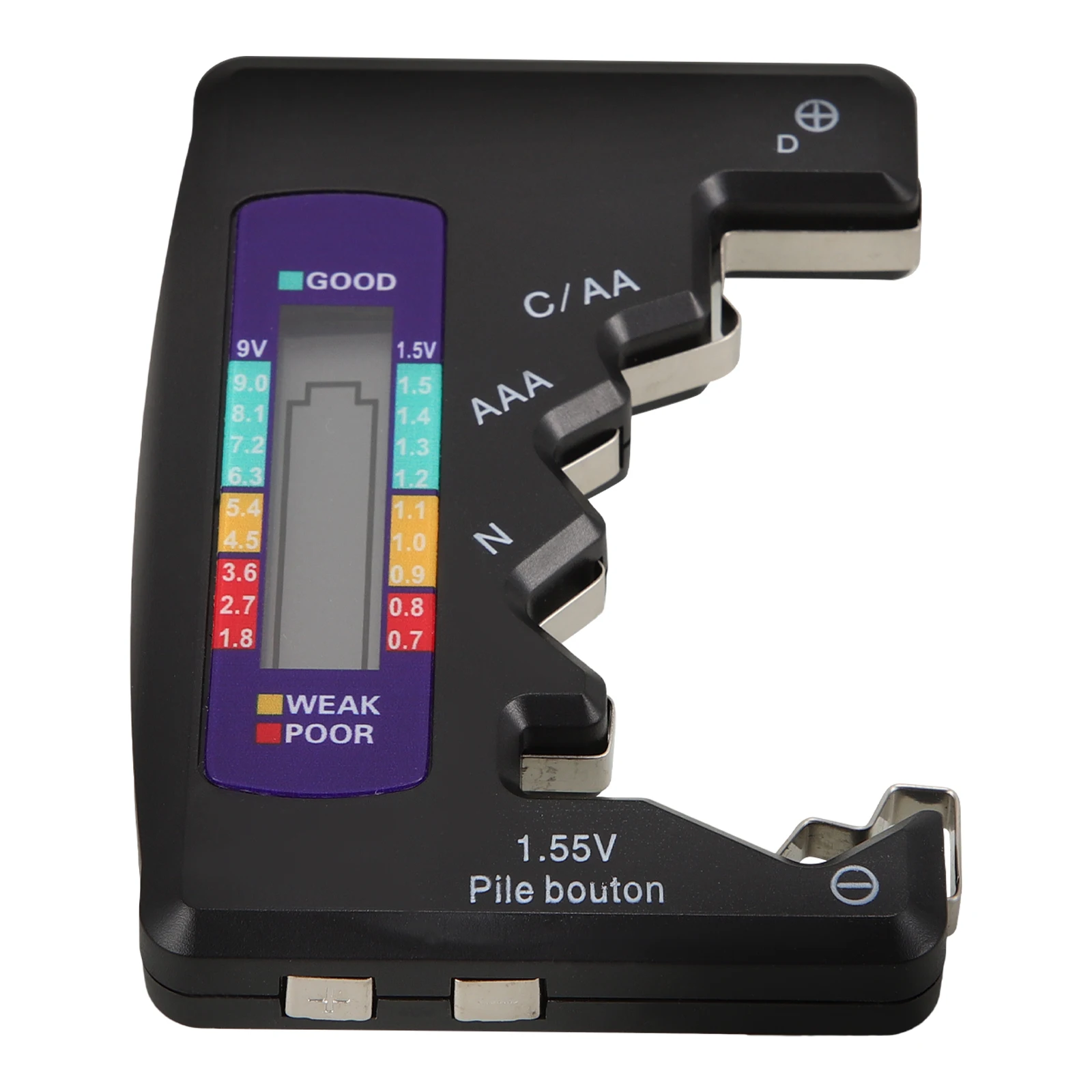 

Tester Device for AA AAA 9V Batteries Black Color Portable Checking Tool Voltage Meter Equipment