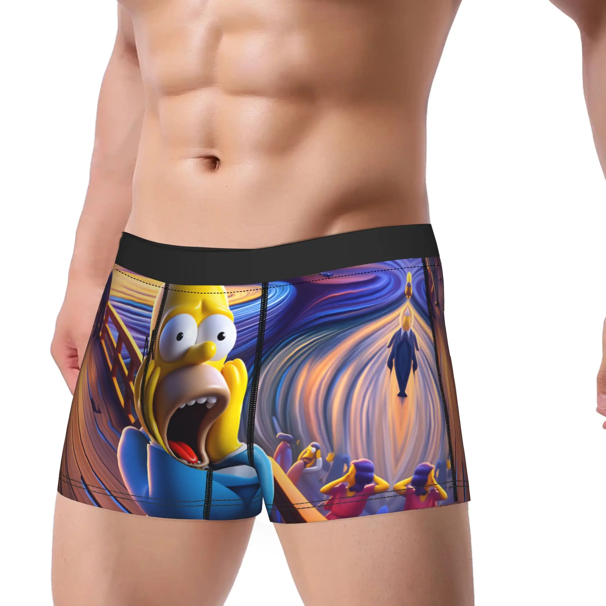 The Scream Homer S-Simpsons Parody Art Underwear Breathable Underpants Custom Boxer Brief For Men 3D Pouch Oversize Boxer Shorts