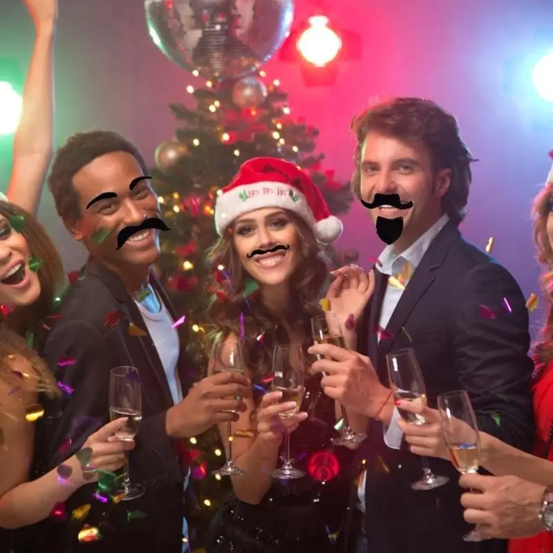 

B95F 49 Pieces Adhesive Fake Mustache Set Novelty Mustaches for Costume Halloween Festival Party