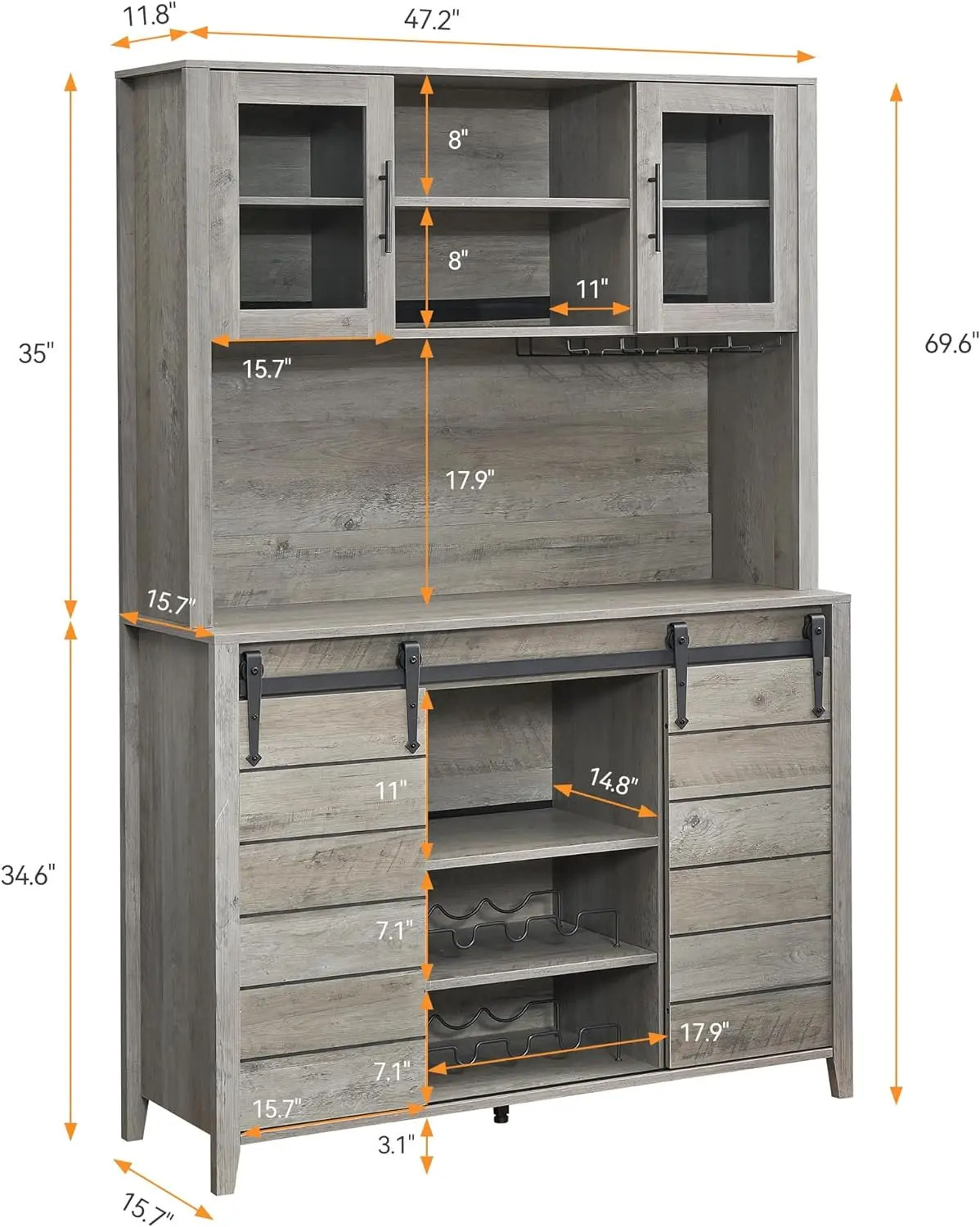 Barkast Met Schuifdeur, 69 "Land Wijnkast Met Wijnrek En Wijnglas Rek, Buffet, Opbergrek, Dressoir