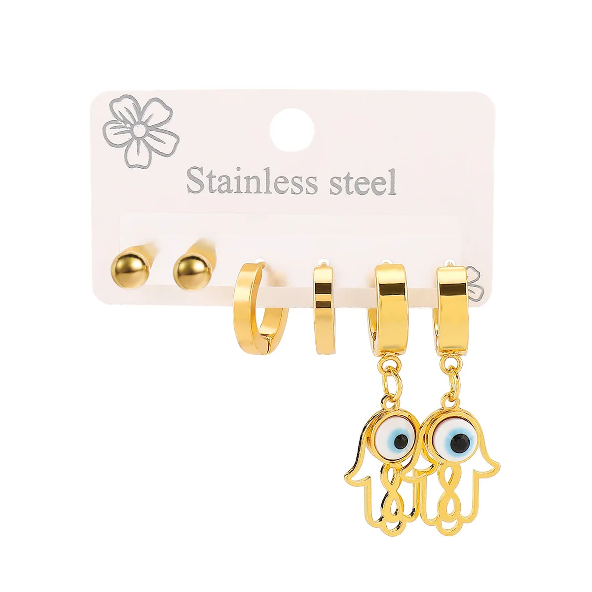 

Набор серег из нержавеющей стали с геометрическим узором «Глаз демона», универсальные серьги-гвоздики и серьги-кольца в ретро-стиле для женщин