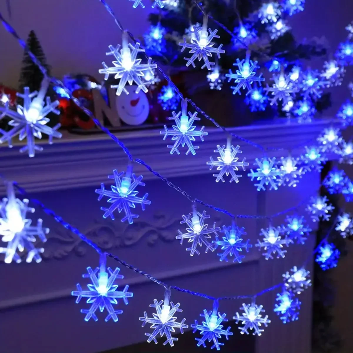 1 قطعة LED عيد الميلاد ندفة الثلج سلسلة ضوء داخلي وخارجي معلق الإضاءة الزخرفية الجنية جو مصباح لحديقة الطرف