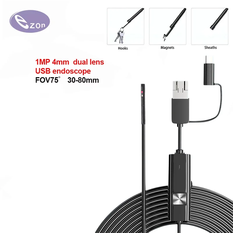 

1MP 4MM dual lens industrial endoscope pipeline inspection 3.5m USB type-c flexible cable industrial endoscope probe
