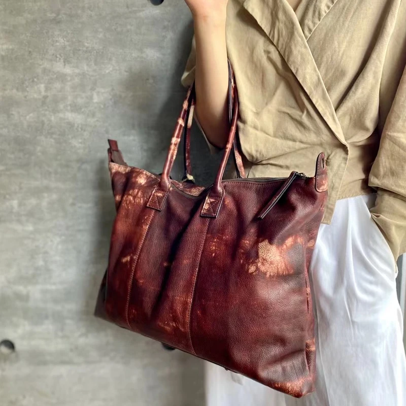 Ruil Literary Retro Genuine Leather Women Handbag Shoulder Bag Shopping Tote Bags New Real Leather Large Capacity Leather Female