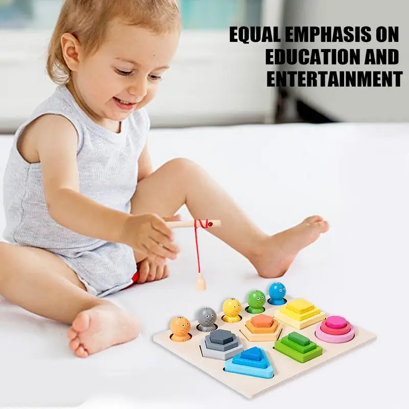 Juguete de clasificación y apilamiento de madera, bloques a juego con formas para niños, juguete de aprendizaje con cañas de pescar especialmente diseñadas para el hogar y al aire libre