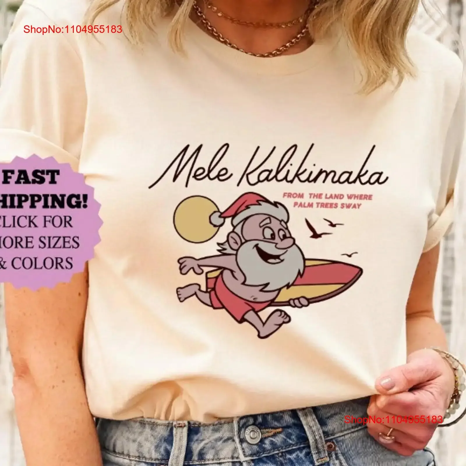 

Mele Kalikimaka Hawaii Christmas T Shirt Surfing Santa Festive Holiday Funny Party Retro SweaT vintage Washed
