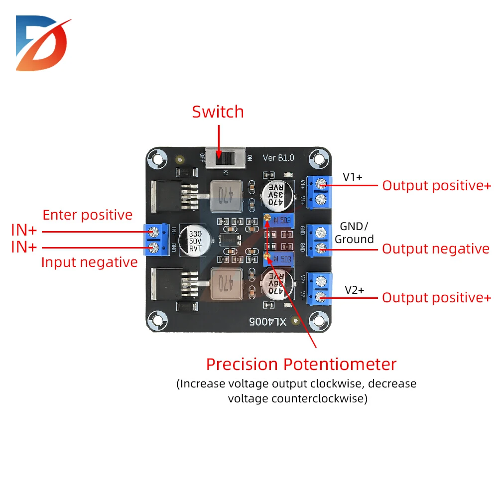 DC-DC 5-32V to 0.8-30V adjustable step-down module XL4005 power module E1 dual-channel switching power module 5A