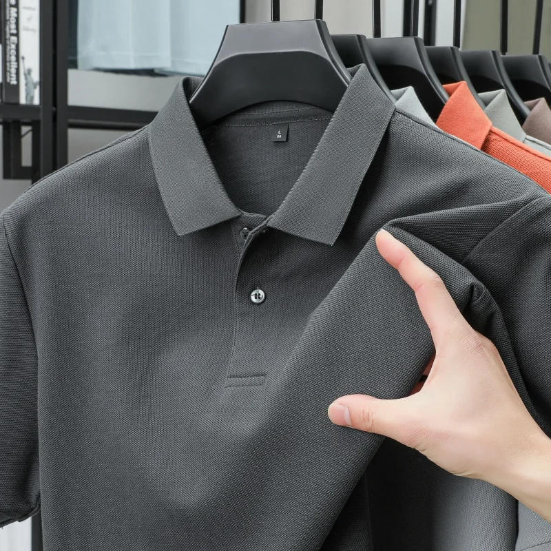 100% cotton high-end T-shirt summer new men's short sleeve casual comfortable breathable polo shirt best-selling solid color top