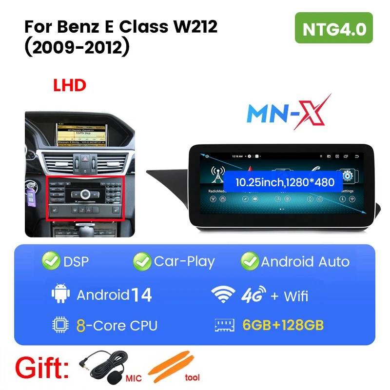 MEKEDE Android 14 4G LTE CarPlay Alles-in-een Voor Mercedes E-Klasse W212 S212 Auto multimedia Speler Android Auto Draadloze CarPlay