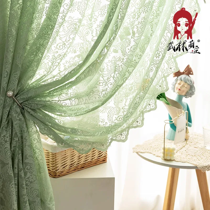 French retro curtains, lace curtains, living room, bedroom, bay windows, windows, tile