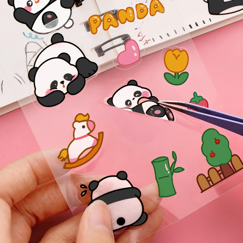 Pegatinas de patrones de Panda de dibujos animados, pegatinas creativas bonitas de Panda, pegatina de papelería, pegatinas de decoración de taza de agua impermeables, 10 hojas