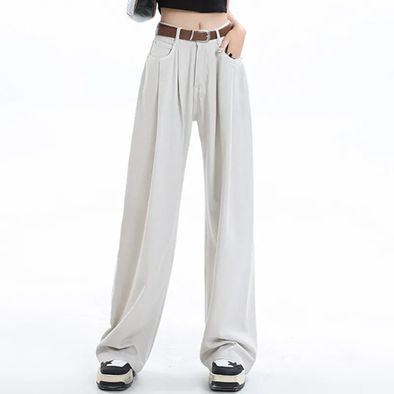 ANJY otoño mujeres estilo de Hong Kong moda Simple pantalones vaqueros rectos de pierna ancha elegante cremallera versátil cómodo pantalones casuales A10904