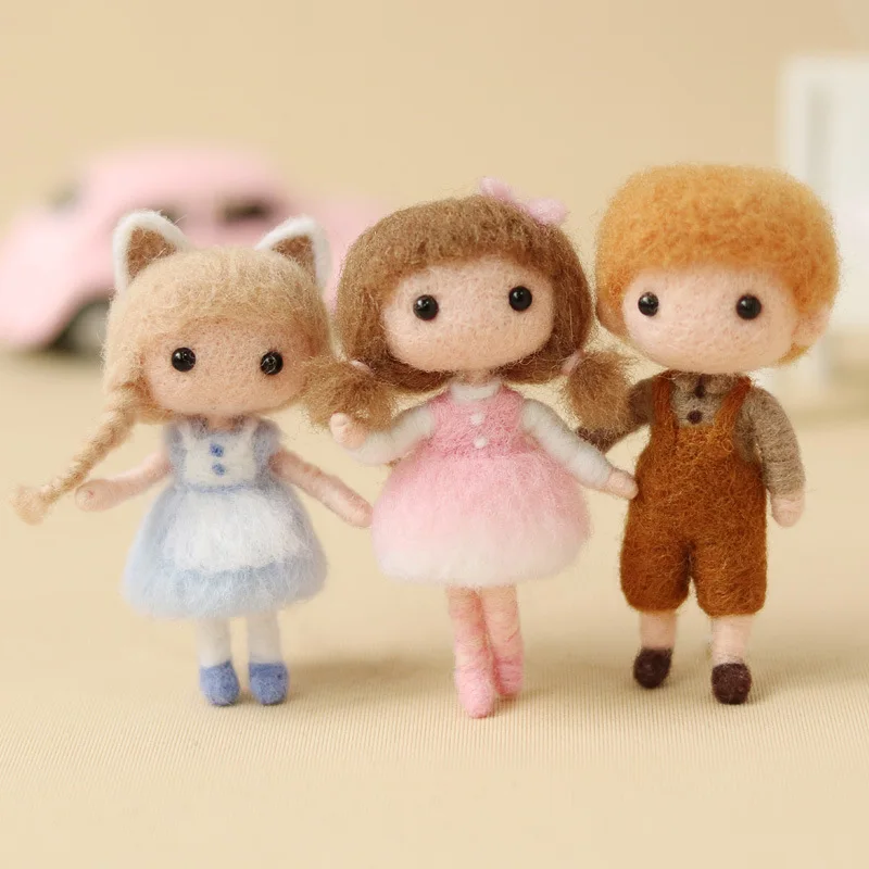 New Poke Wool Felt Handmade DIY Doll Cartoon Cute Couple Boys And Girls Material Kit Plush Toys For Couple Gifts Non-Finished