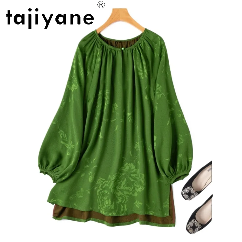 

TAJIYANE 100% Mulberry Silk Blouse High Quality Green Shirt Woman Real Silk Summer Long Sleeve Tops 2025 Womens Clothes Blusas