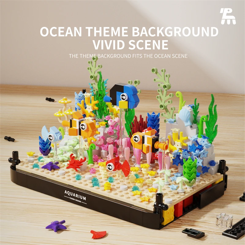 Aquarium building blocks fish tank underwater world scene Assembling toy ABS plastic Creative Home Decor gift for boys and girls - view 3
