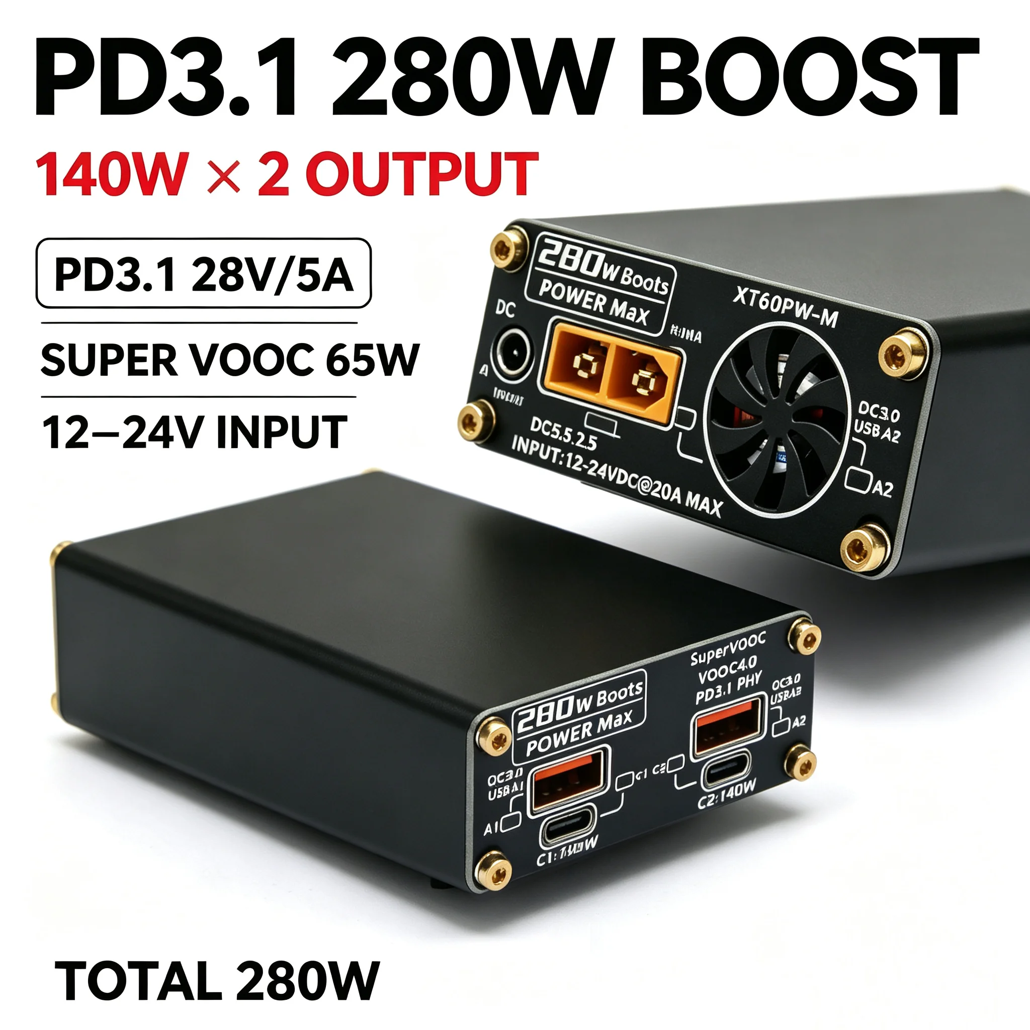 Boost 280W PD3.1 Fast Charging SVOOC All‑Protocol DC 12V-24V XT60 TO USB 5V 12V 20V 28V PD Charger DIY Power Station Car Drone