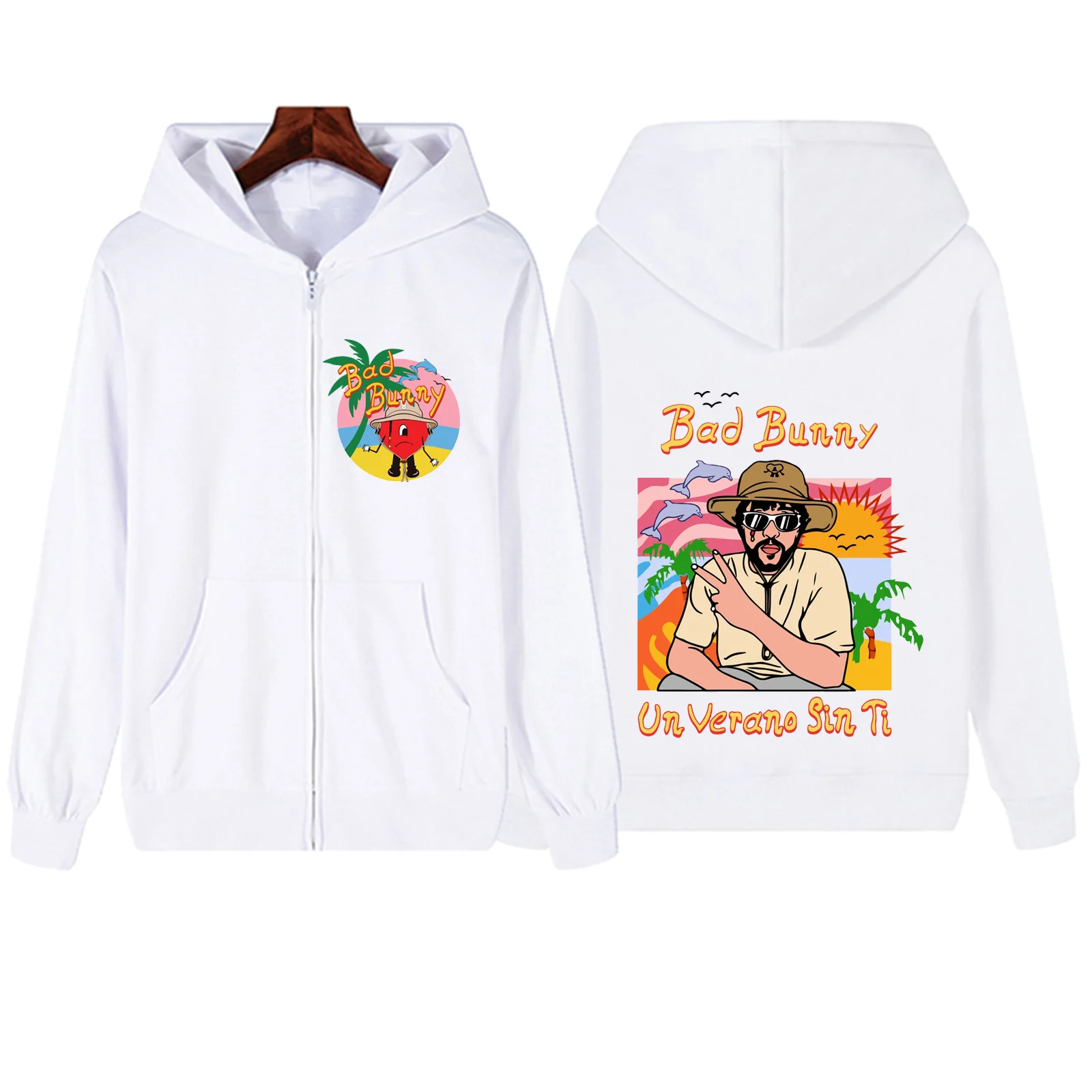 Un Verano Sin Ti Bad Bunny 2024 Zipper Hoodie Harajuku Pullover Tops Streetwear Unisex Music Fans Gift V-Neck Sweatshirts