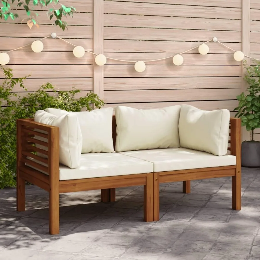 

Cream Corner Sofa, Solid Acacia Wood for Outdoor Patio, Porch, Garden, Waterproof Cushion, Deck Furniture & Pool Bench
