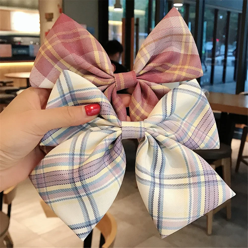 Sweet JK Bowknot Hair Clip Plaid Striped Fabric Hair Accessories for Girls Student Uniform Accessory Lovely Spring Clip Headwear