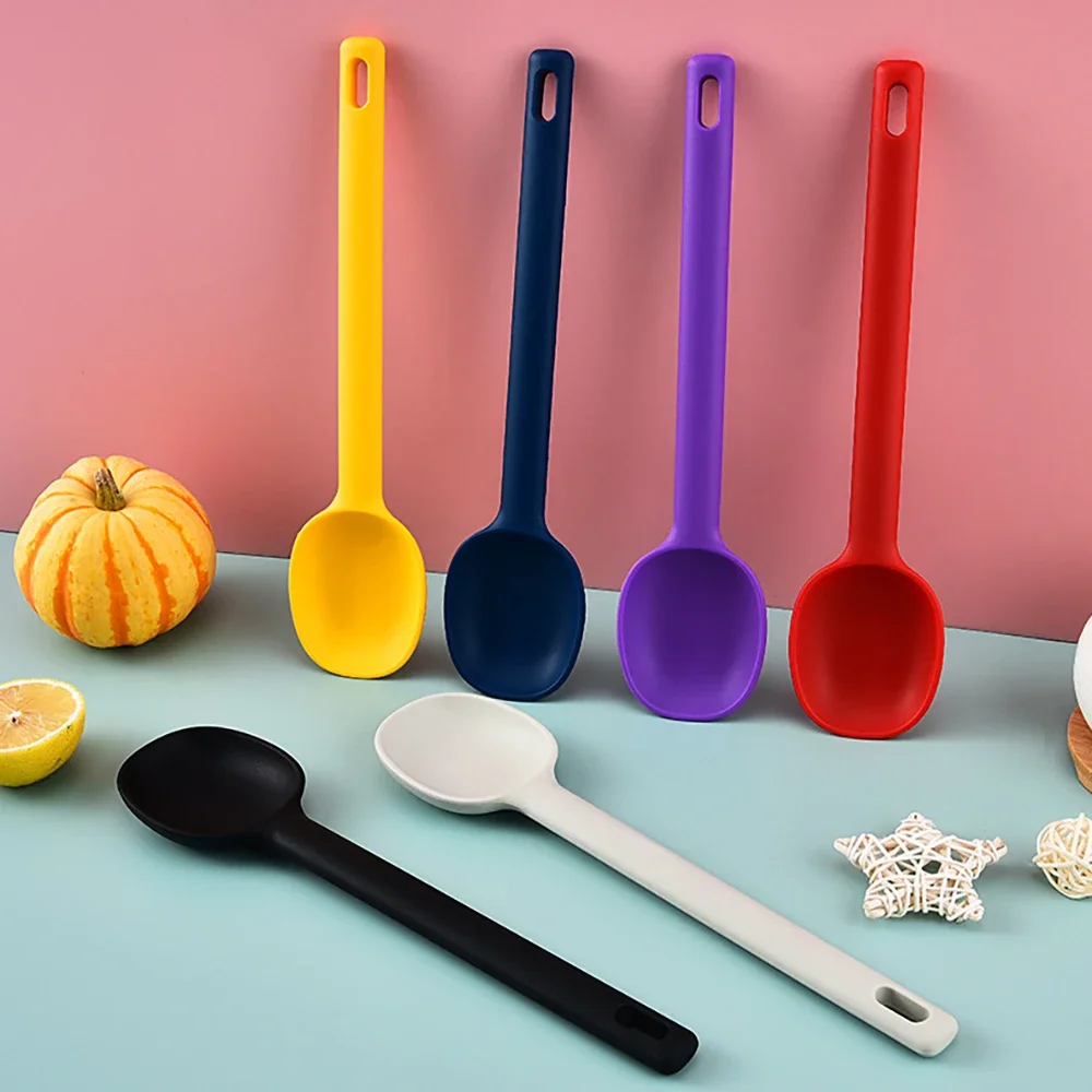 

1PC Silicone Salad Stirring Spoon Heat Resistant Shallow Mouthed Soup Spoon non Stick Pot Kitchen Baking Tool