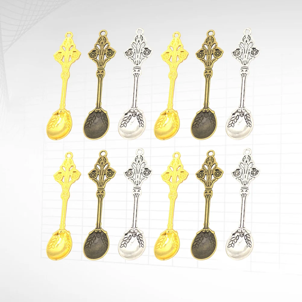60Pcs Alloy Spoon Shape Pendants DIY Creative Accessories for Necklace Earring Bracelet Keyring Handmade Crafts Multicolor Gifts