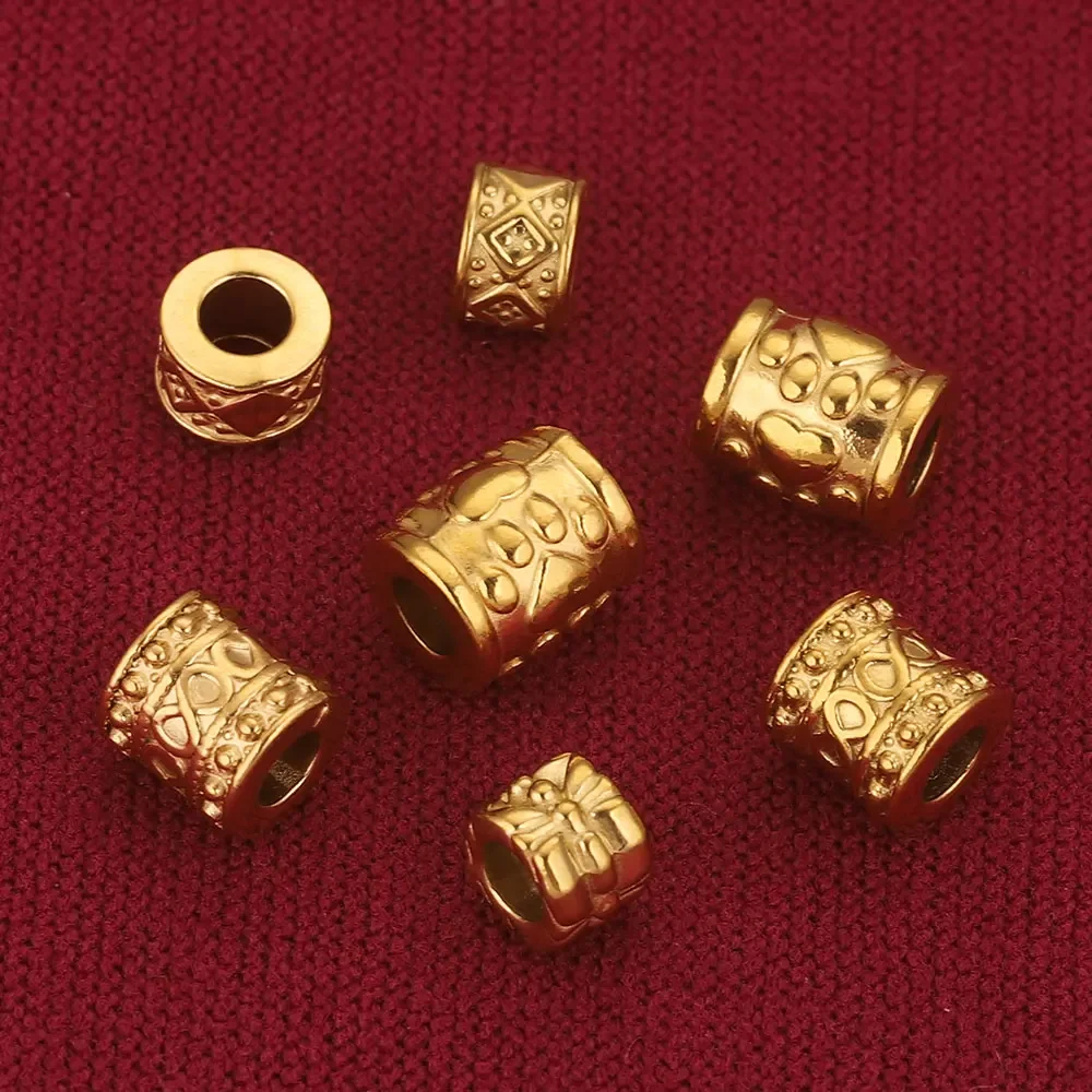 5pcs Stainless Steel Beads Large Hole Cylinder Tube Dog Footprint Spacer Bead for Bracelet Jewelry Making Materials Accessories