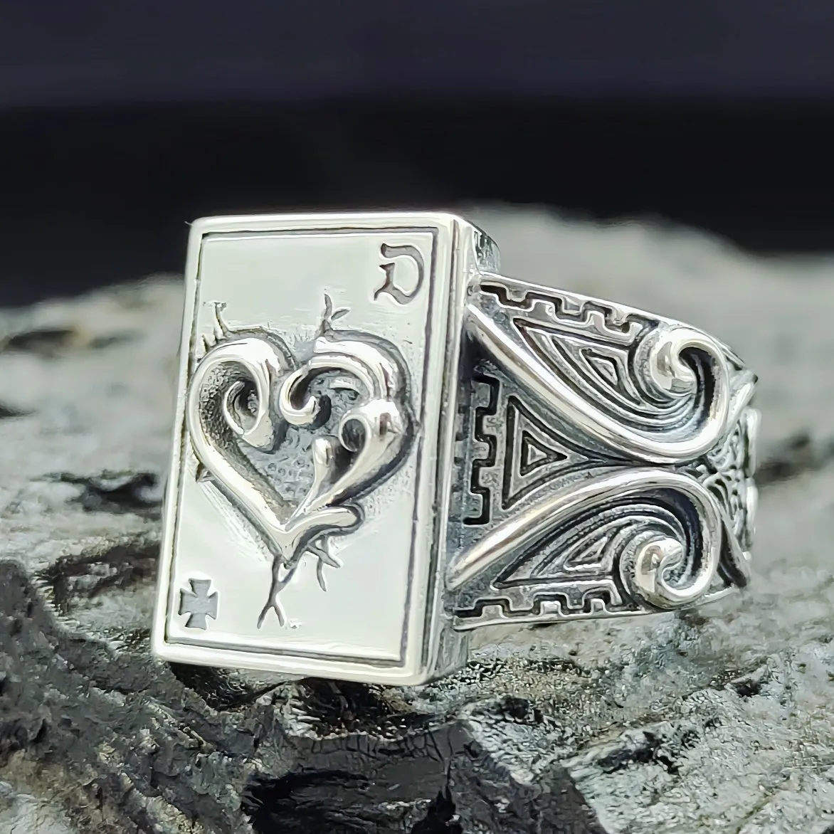 

Open domineering mentrendy k-stylefashion style s925 sterling silver stylishretro spade a poker ring