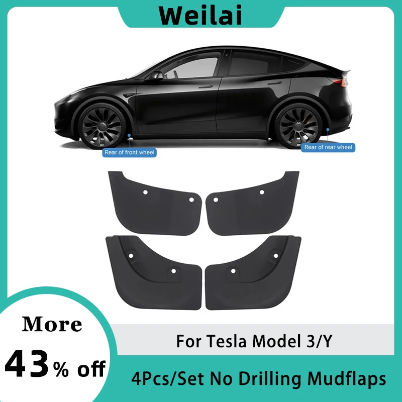 

For Tesla Model Y Rear Wheel Mud Flaps Car Modification Accessories 4Pcs/Set Splash Guards Mud Fenders Kit 2021-2023