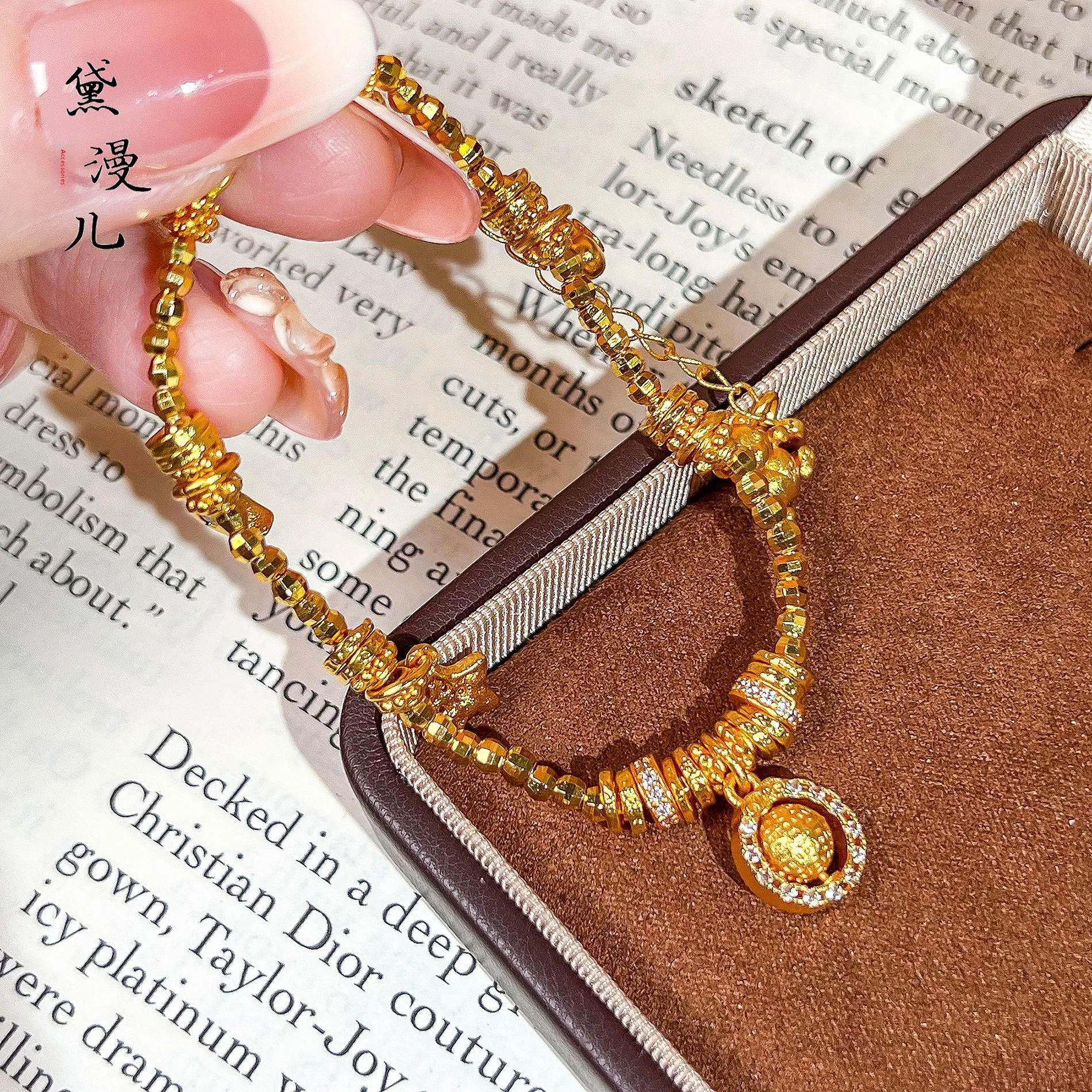 Chinese Style Lucky Fortune Women Bracelet Inlaid Rhinestone Golden Beads Moon Star Panda Charms Adjustable Party Daily Jewelry