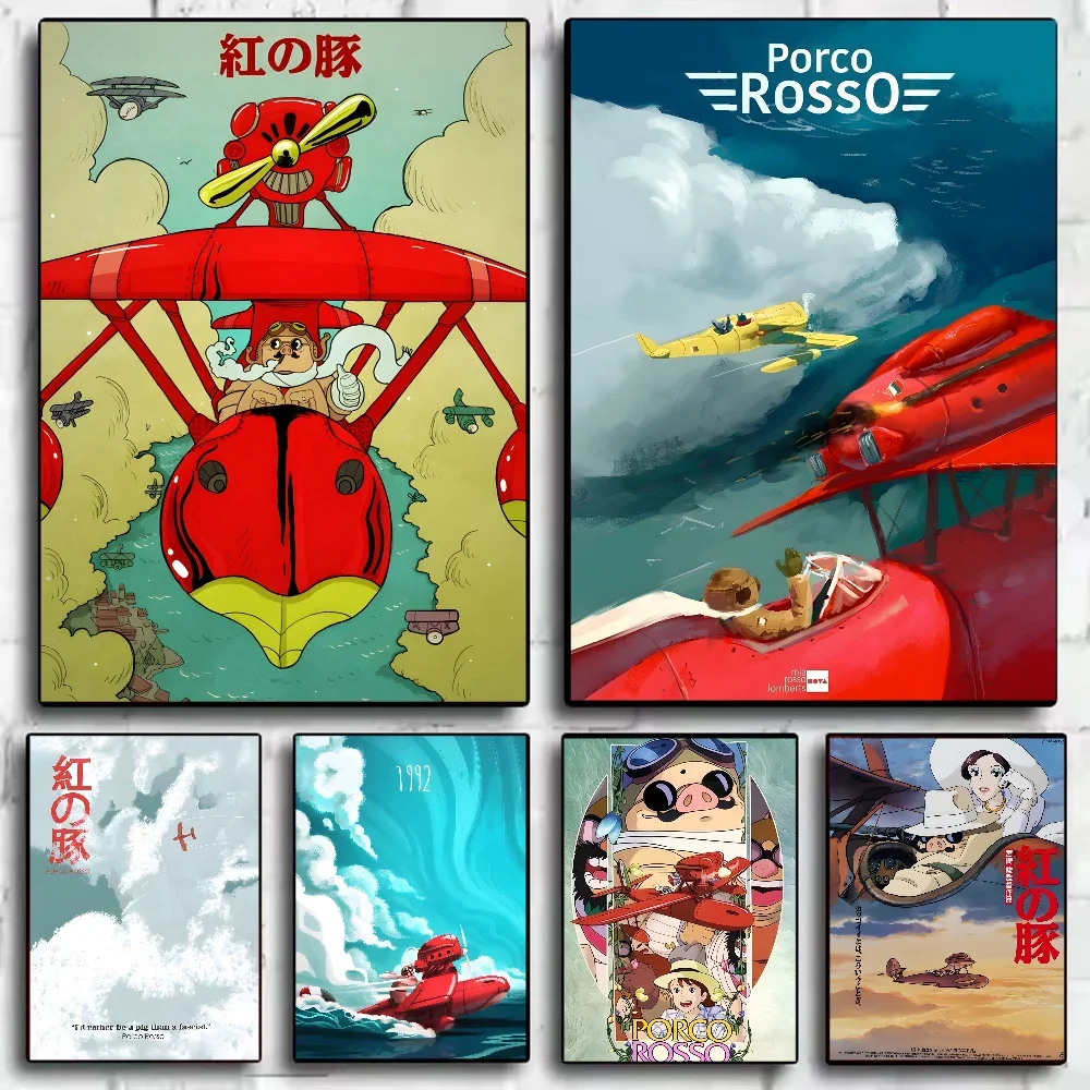 Arte de pared estético clásico de Anime P-Porco Rosso, póster impreso en lienzo HD, adecuado para el hogar, la sala de estar, la decoración de la habitación