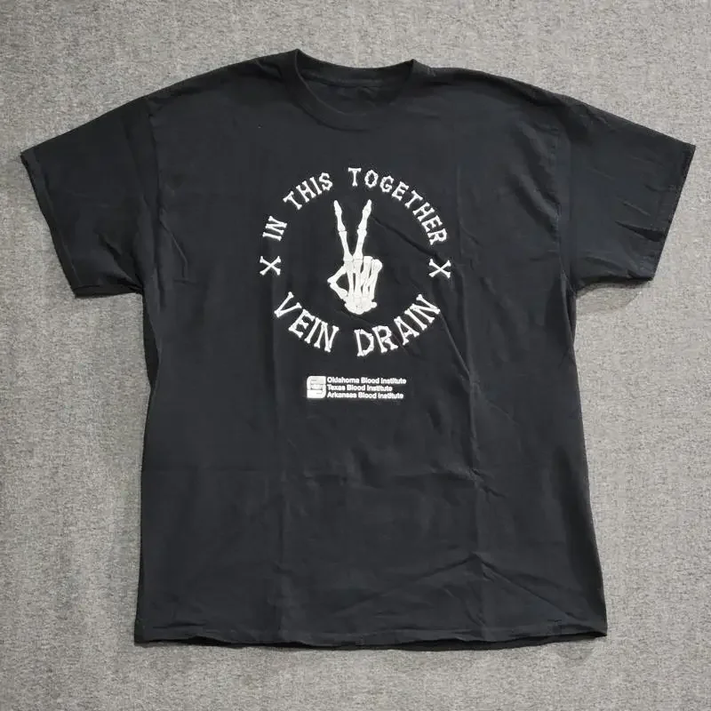 Vein Drain Blood Institute Tshirt Mens Size Large SEE MEAS Black Skeleton Hand