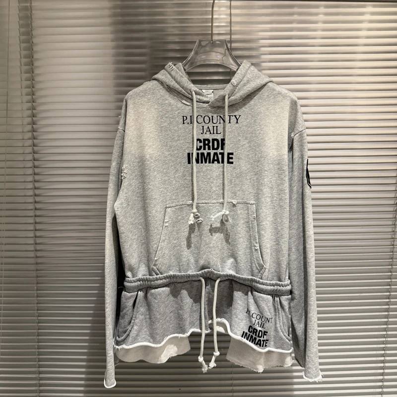 New Irregular Cut Damaged Protocol Index Pullover Sweatshirt Autumn High-quality Cotton Letter Printed Hoodies