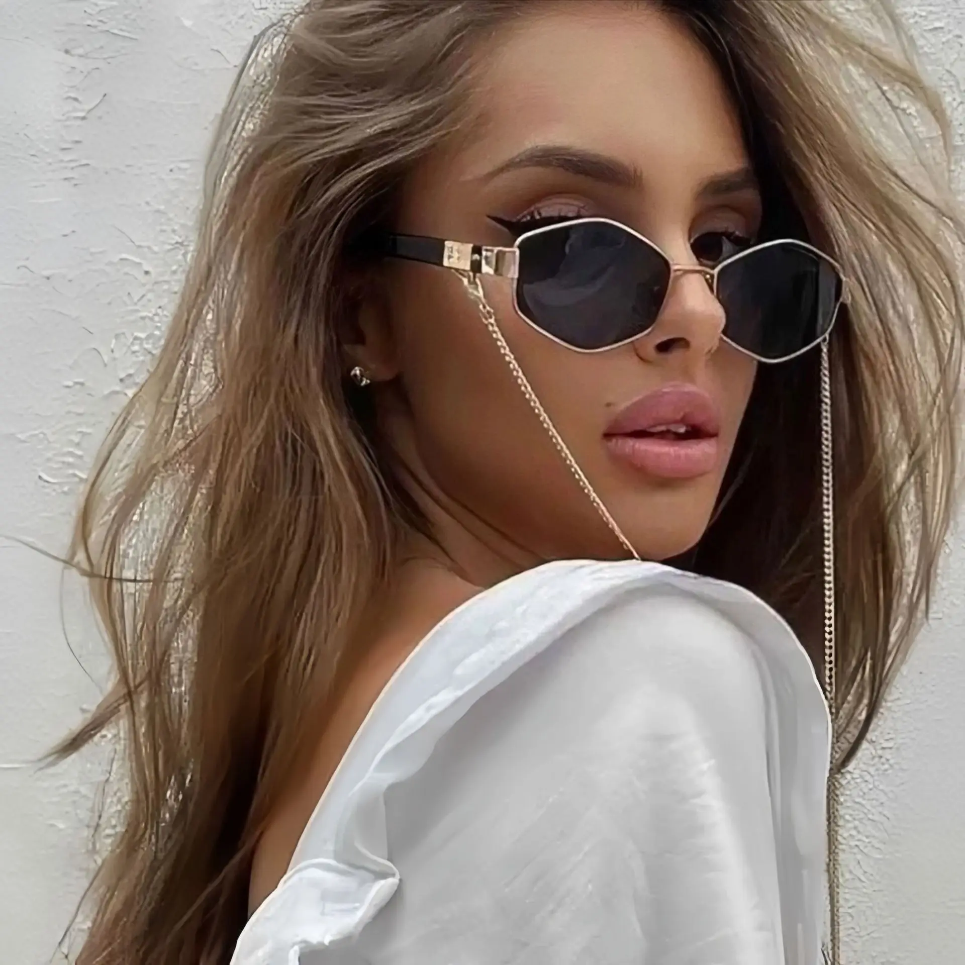 

Солнцезащитные очки Polygon для женщин с цепочкой, роскошные, модные, уникальные, в форме октагона, для вождения, квадратные, стильные очки для дам