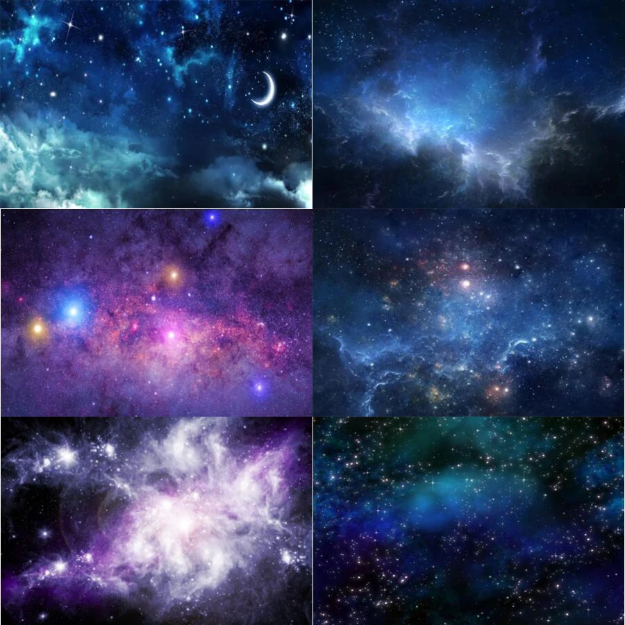 

Photography Backdrop Blue Starry Sky Shiny Stars Science Fiction Party Space Baby Background Banner Poster For Photo Studio