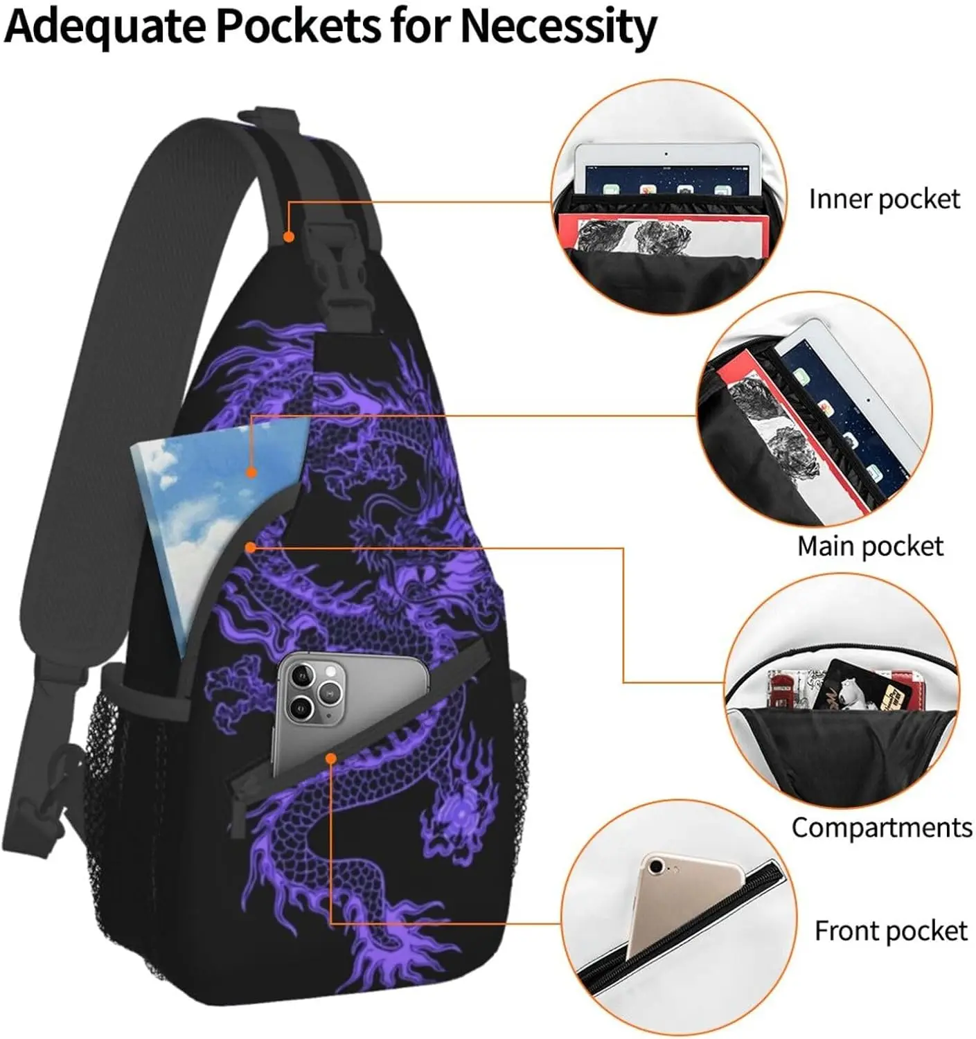 حقيبة Dragon كاجوال Daypack حقيبة كتف Dragon حقائب الصدر حقيبة كروس على شكل حيوان حقيبة ظهر مقاومة للماء
