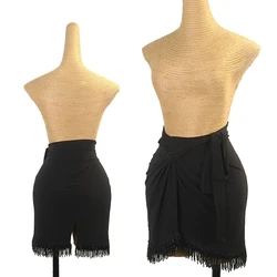 New Latin dance short skirt women's tango samba rumba professional training clothing sexy slimming black tassel practice skirts