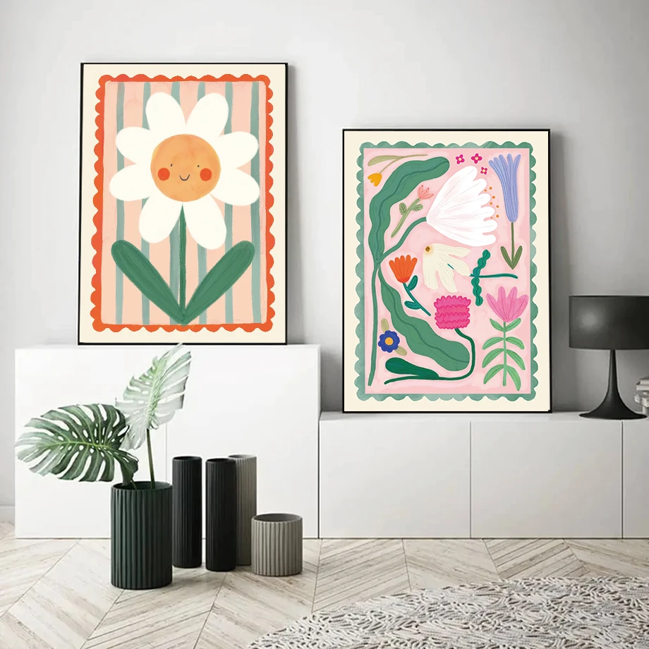 الزهور الملونة بساطتها مجردة الملصقات جدار الفن يطبع الديكور قماش اللوحة صور غرفة نوم غرفة المعيشة ديكور جدارية