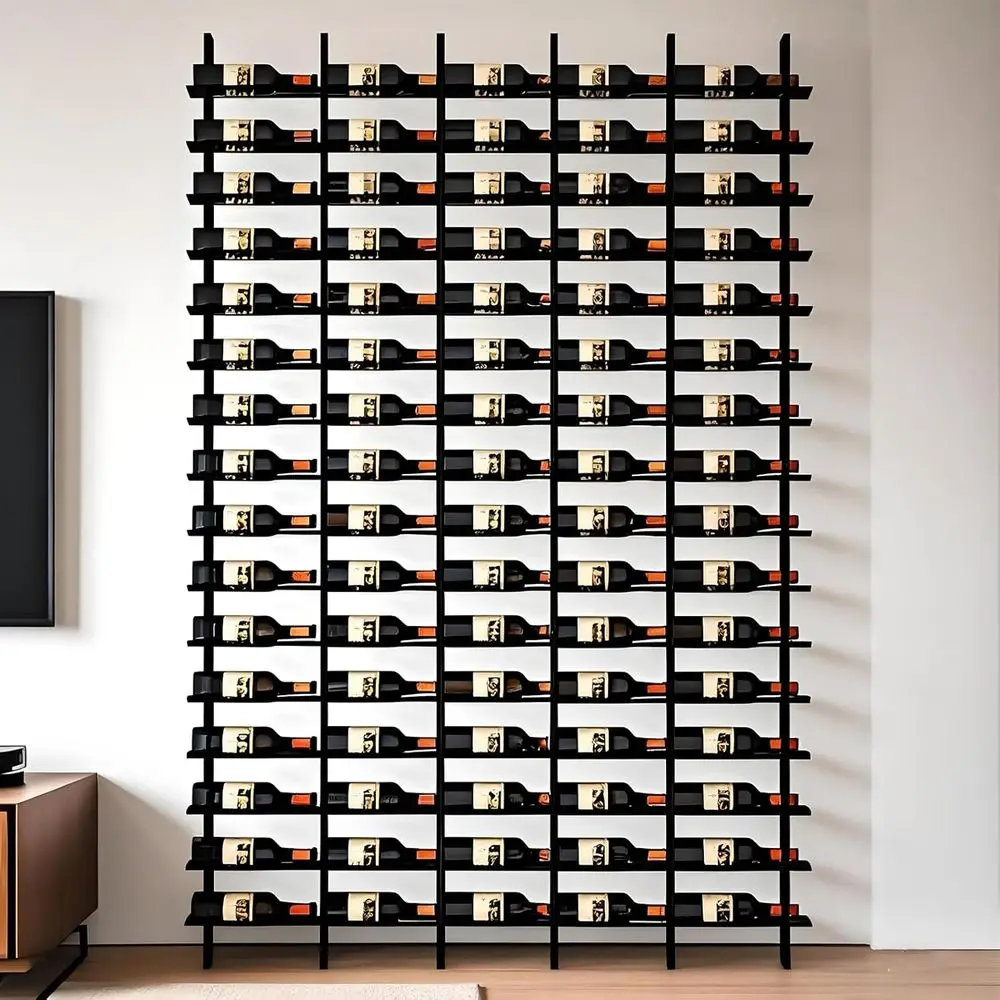 

Black 80-Bottle Wall-Mounted Wine Rack, 94.49 H, 16 Rows, Metal Storage for Home Bar or Kitchen