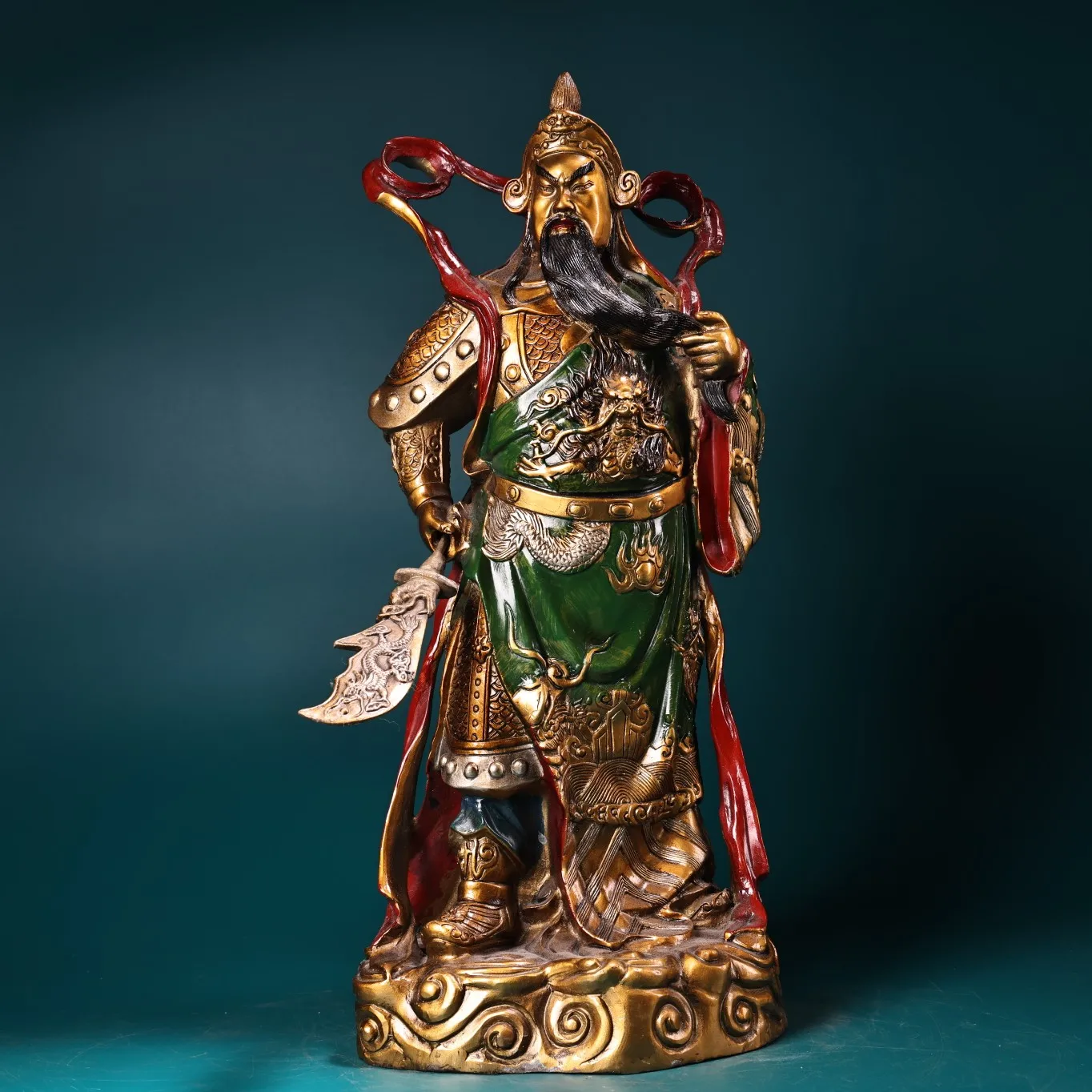 

16"Tibetan Temple Collection Old Bronze Painted Guan Yu Sangharama Bodhisattva Door God Buddha Worship Hall Town house